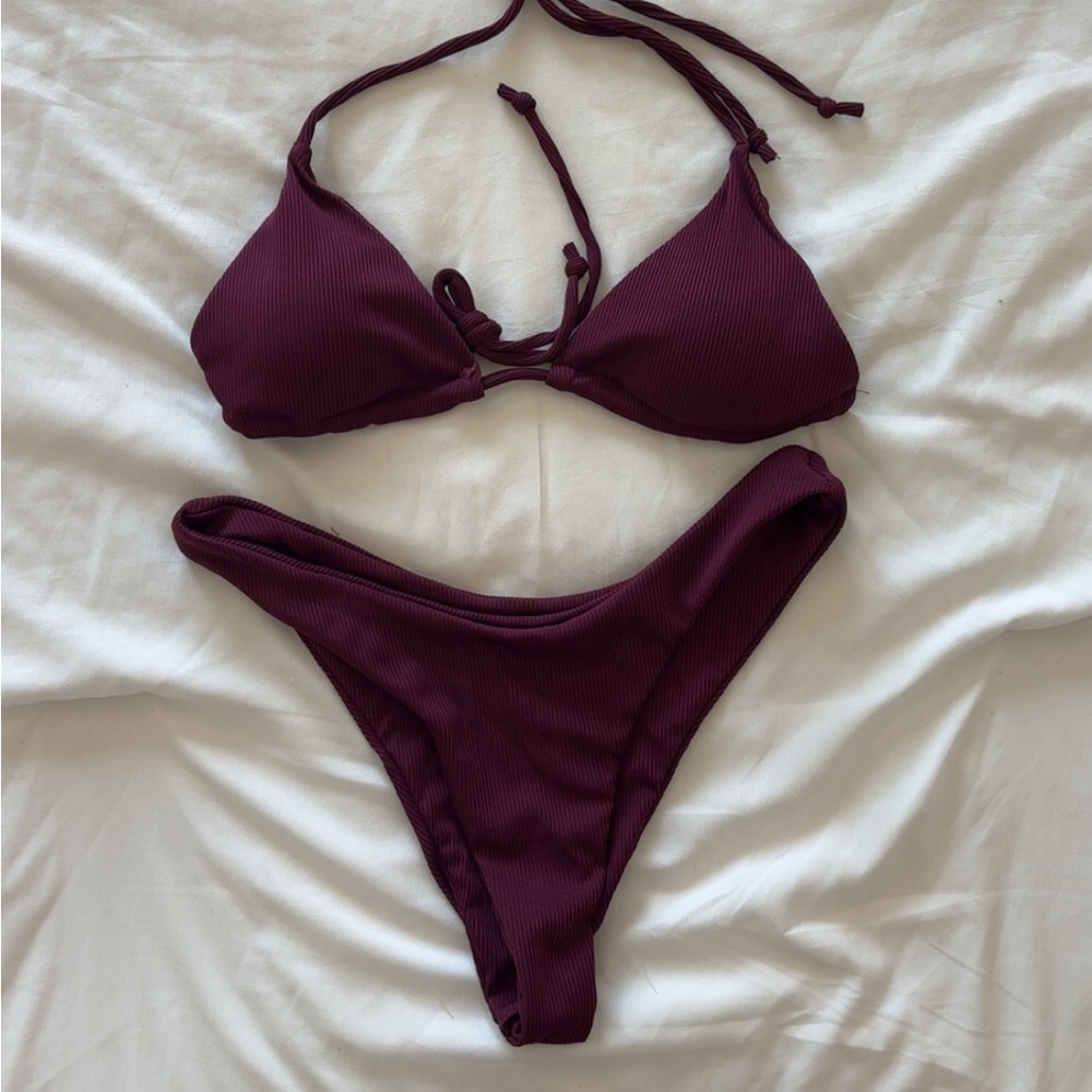 Dark purple ribbed bikini set